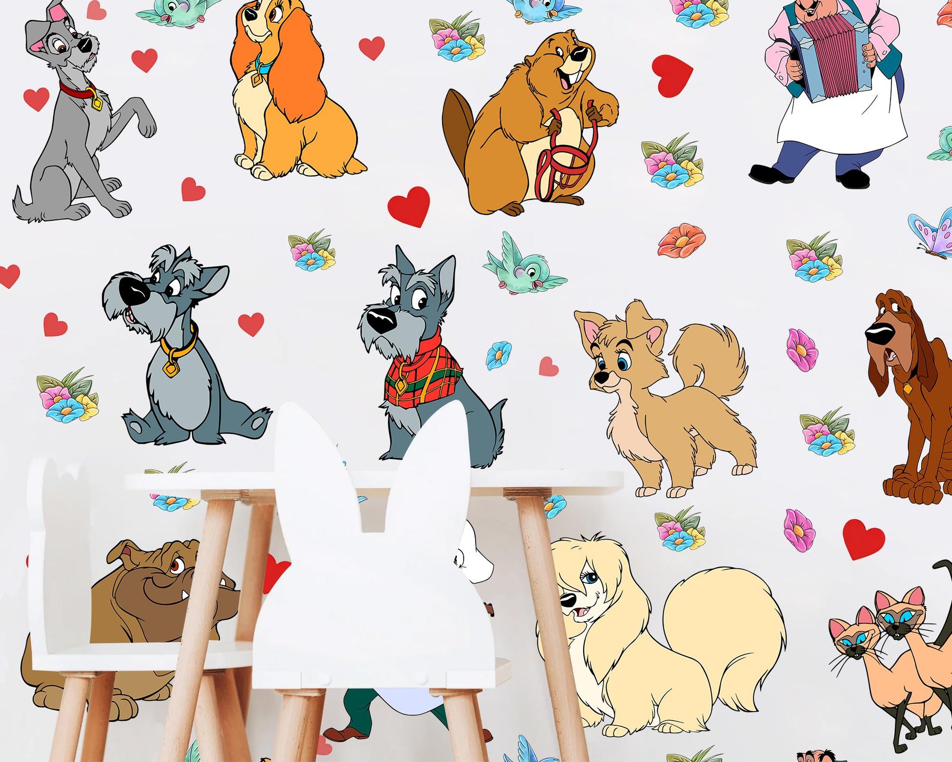 Lady and the Tramp Dog Wall Decals | Vintage Cartoon Nursery Stickers