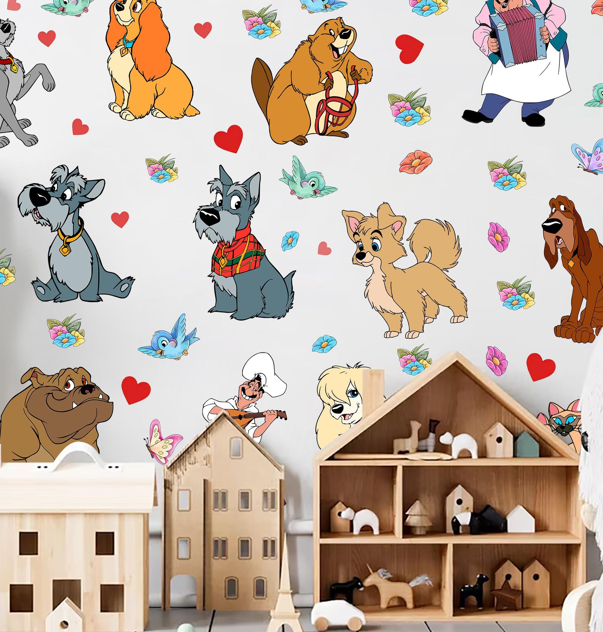 Lady and the Tramp Dog Wall Decals | Vintage Cartoon Nursery Stickers