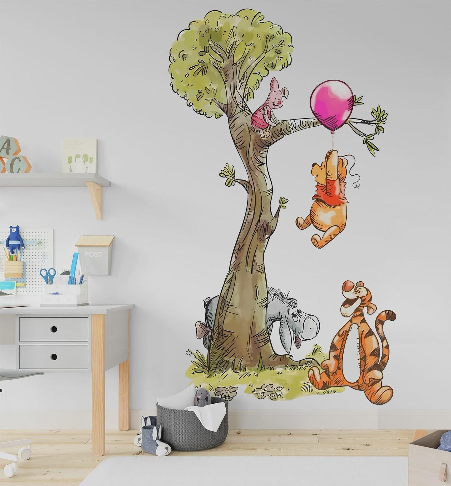 Watercolour Vintage Winnie The Pooh Playing On Tree Wall Decal Sticker - Wall Decal for Nursery