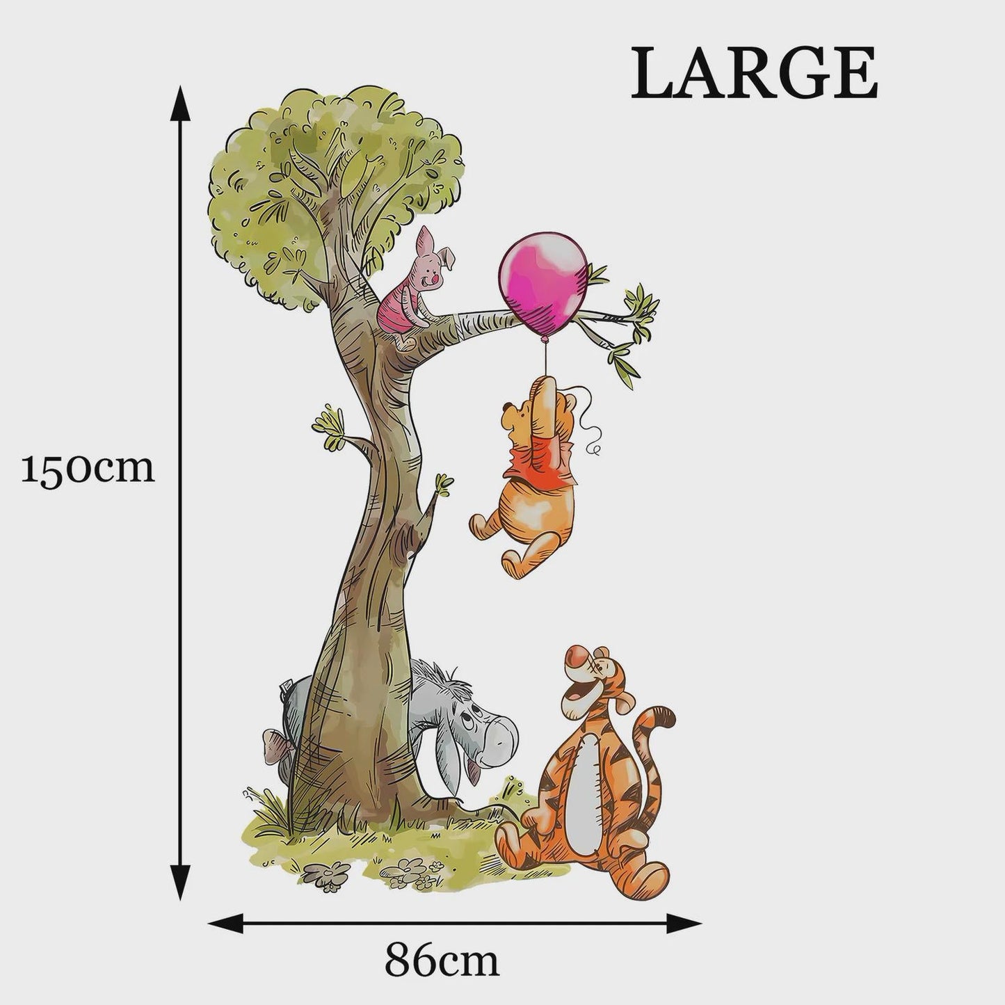 Watercolour Vintage Winnie The Pooh Playing On Tree Wall Decal Sticker - Wall Decal for Nursery
