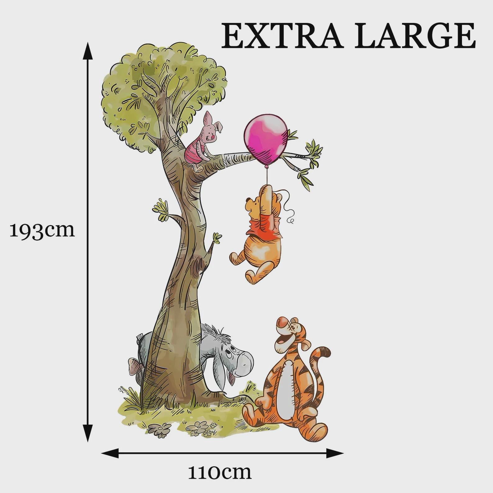 Watercolour Vintage Winnie The Pooh Playing On Tree Wall Decal Sticker - Wall Decal for Nursery