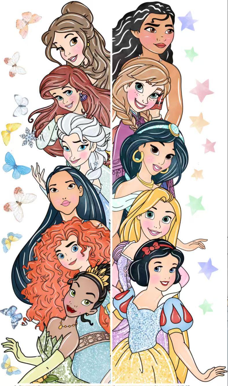 Princess Wall Decal for Girls Room – Cartoon Door Height Sticker | Peel and Stick Fabric Mural | 2 Sets Available