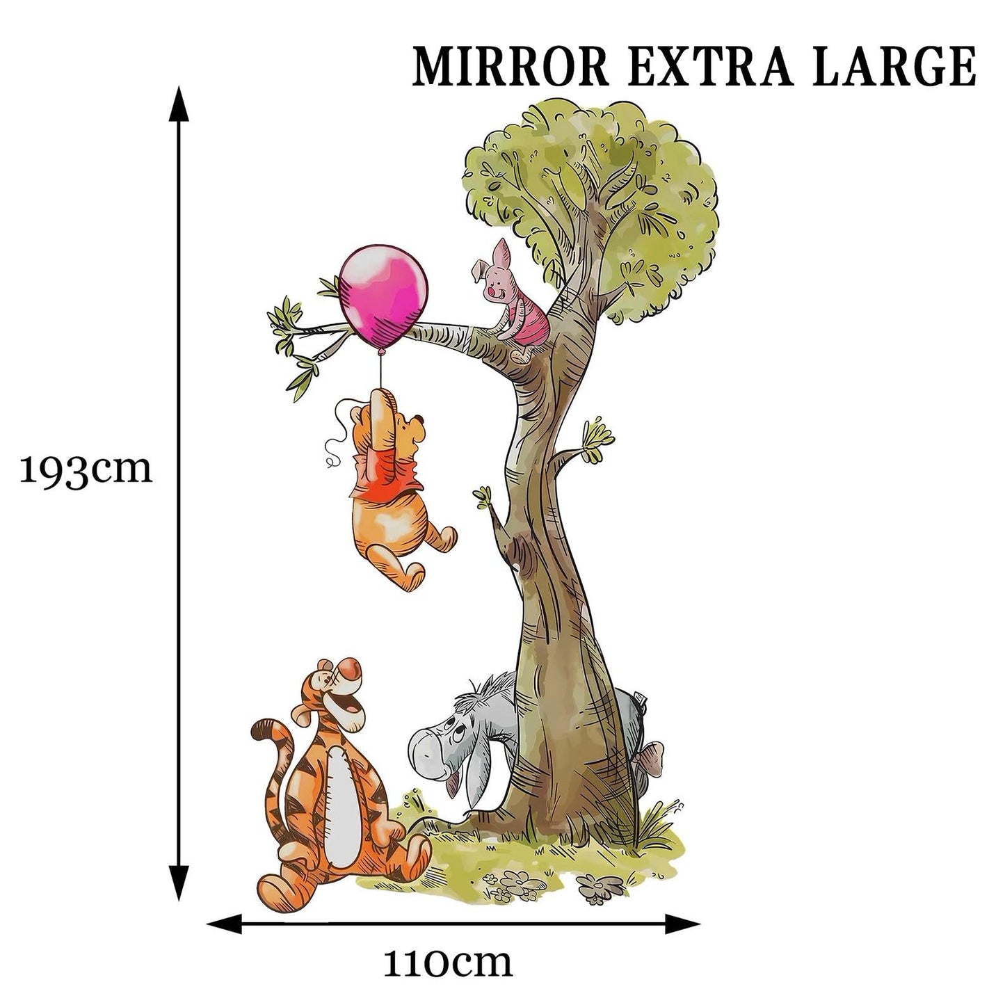 Watercolour Vintage Winnie The Pooh Playing On Tree Wall Decal Sticker - Wall Decal for Nursery