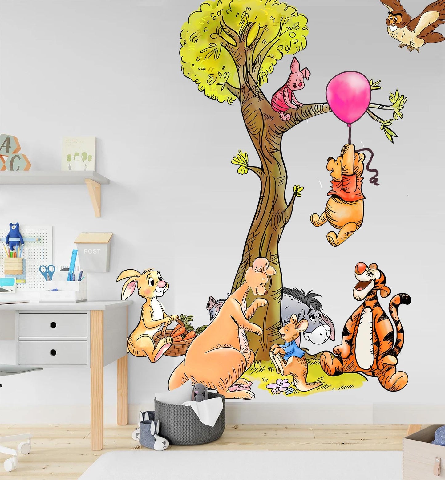 Winnie the Pooh Tree Wall Decal, Nursery Decor with Tigger, Piglet, Eeyore, Roo, Rabbit