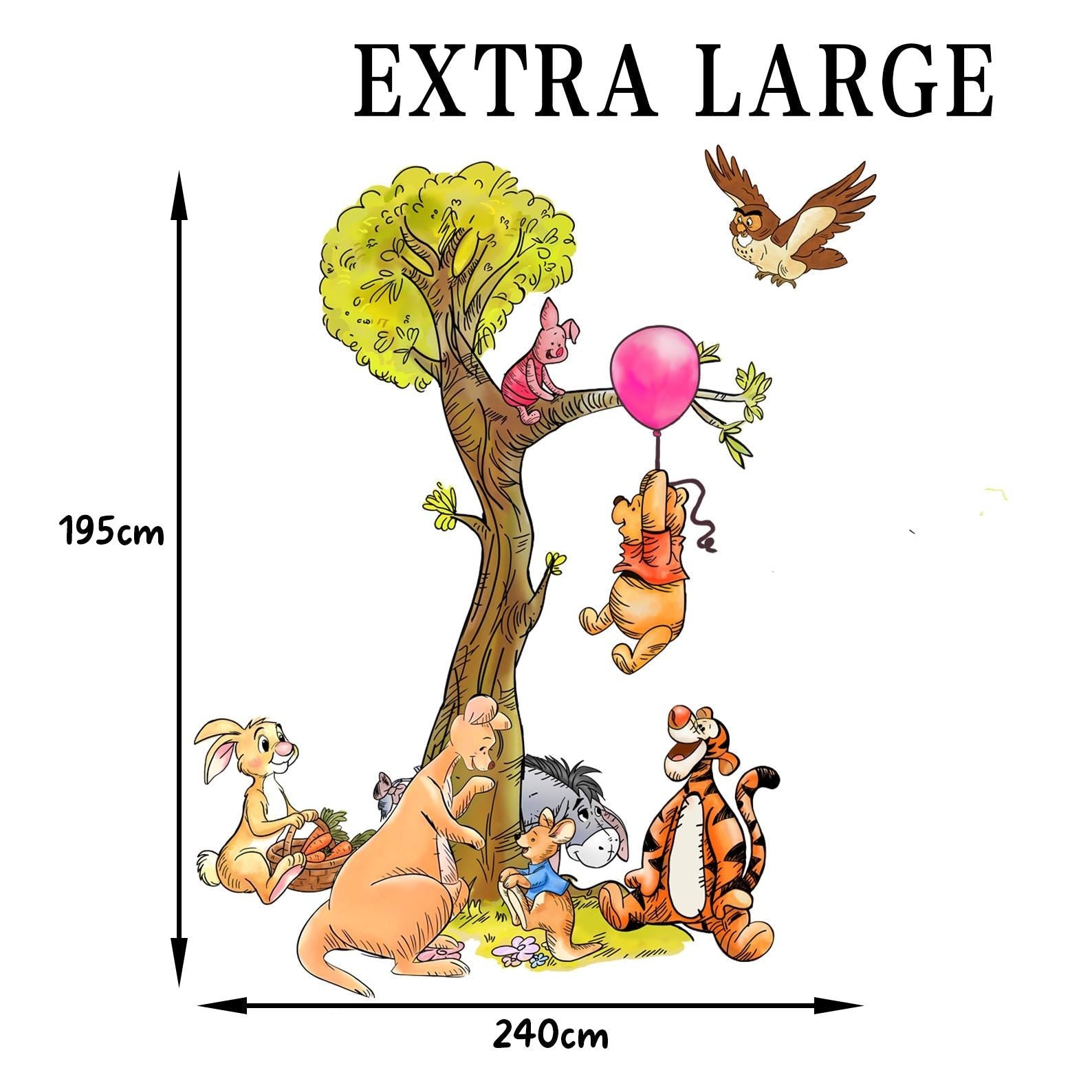 Winnie the Pooh Tree Wall Decal, Nursery Decor with Tigger, Piglet, Eeyore, Roo, Rabbit