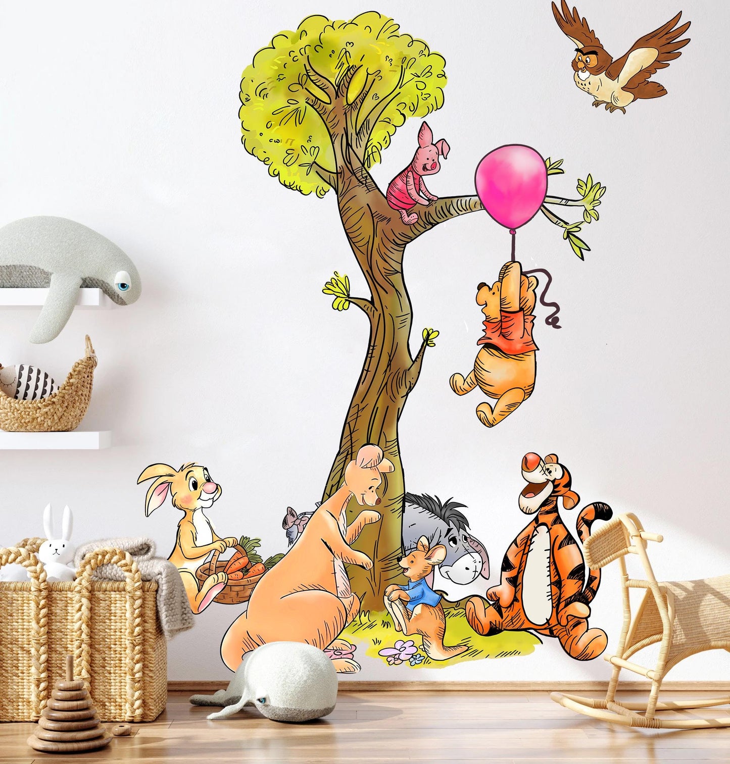 Winnie the Pooh Tree Wall Decal, Nursery Decor with Tigger, Piglet, Eeyore, Roo, Rabbit