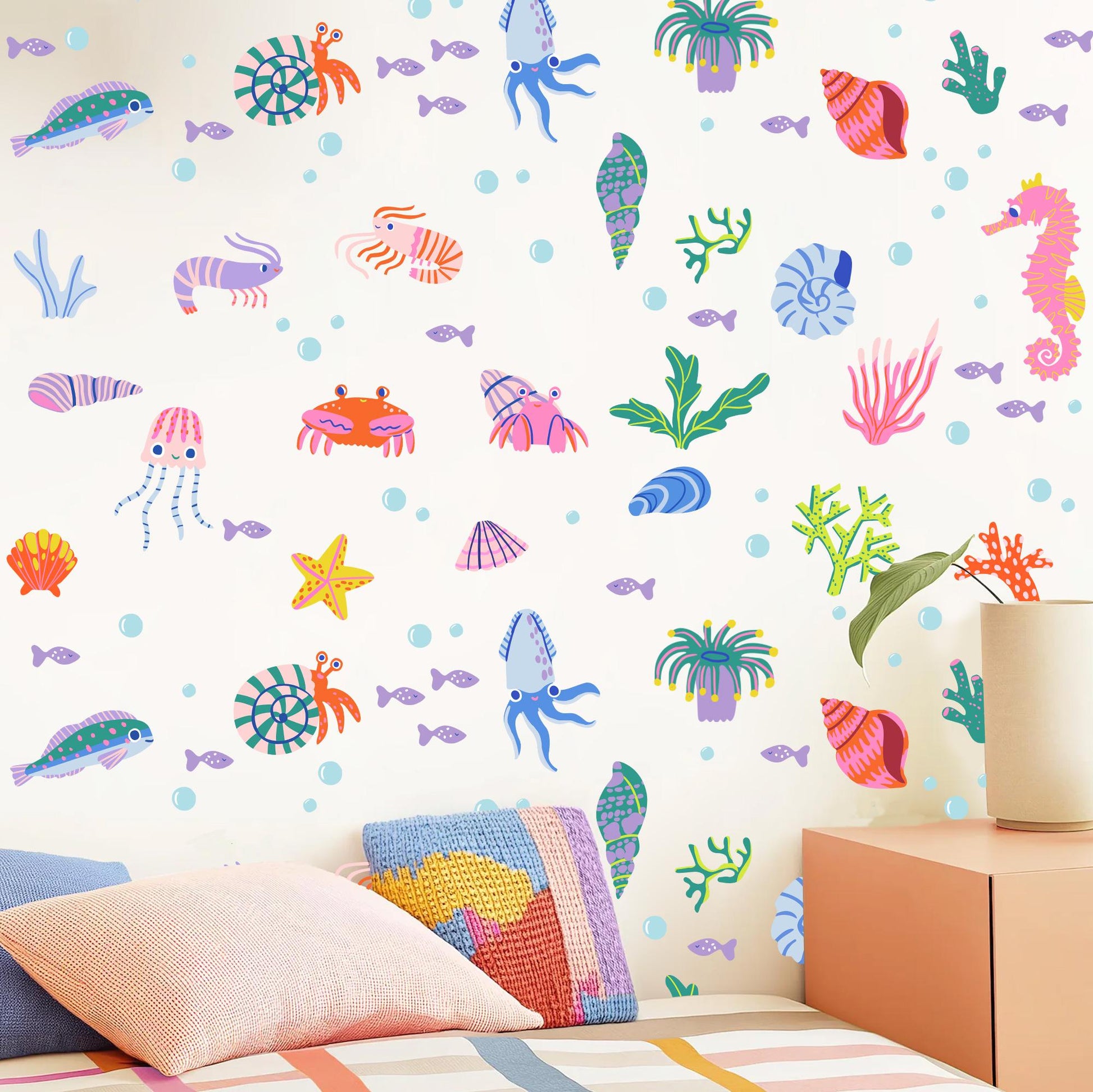 Colorful Ocean Wall Decals Sea Animals Kids Room Wall Stickers