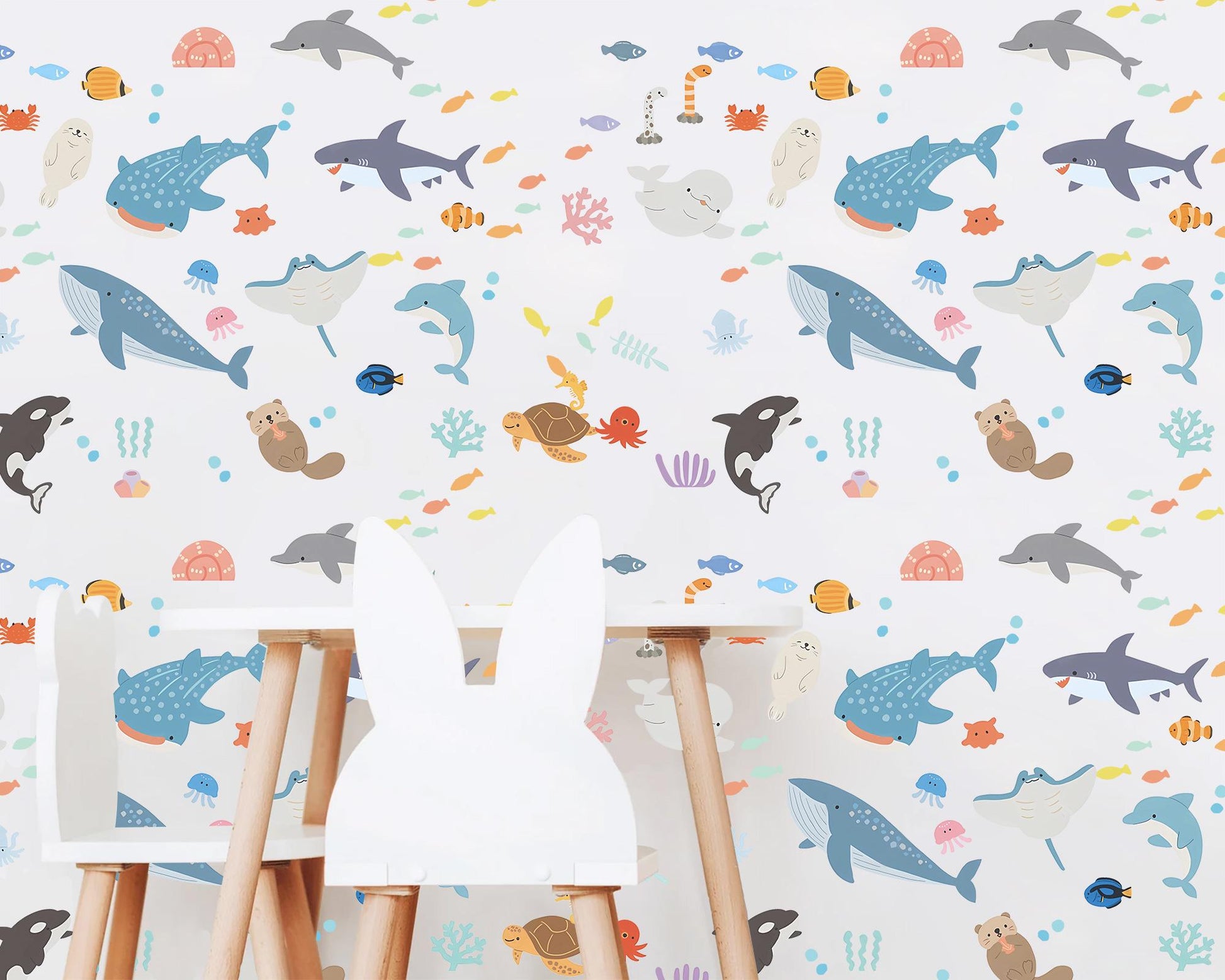 Ocean Wall Decals Whale Shark Dolphin Kids Room Wall Stickers