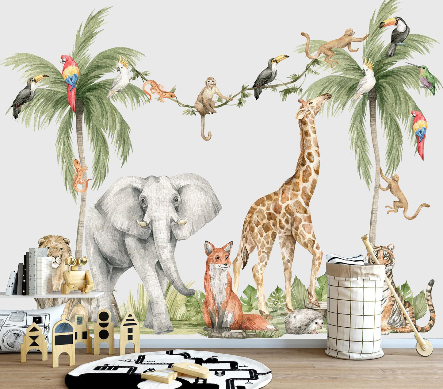 Safari Wall Decals Jungle Animals Wall Stickers Giraffe Elephant Kids Room Decor