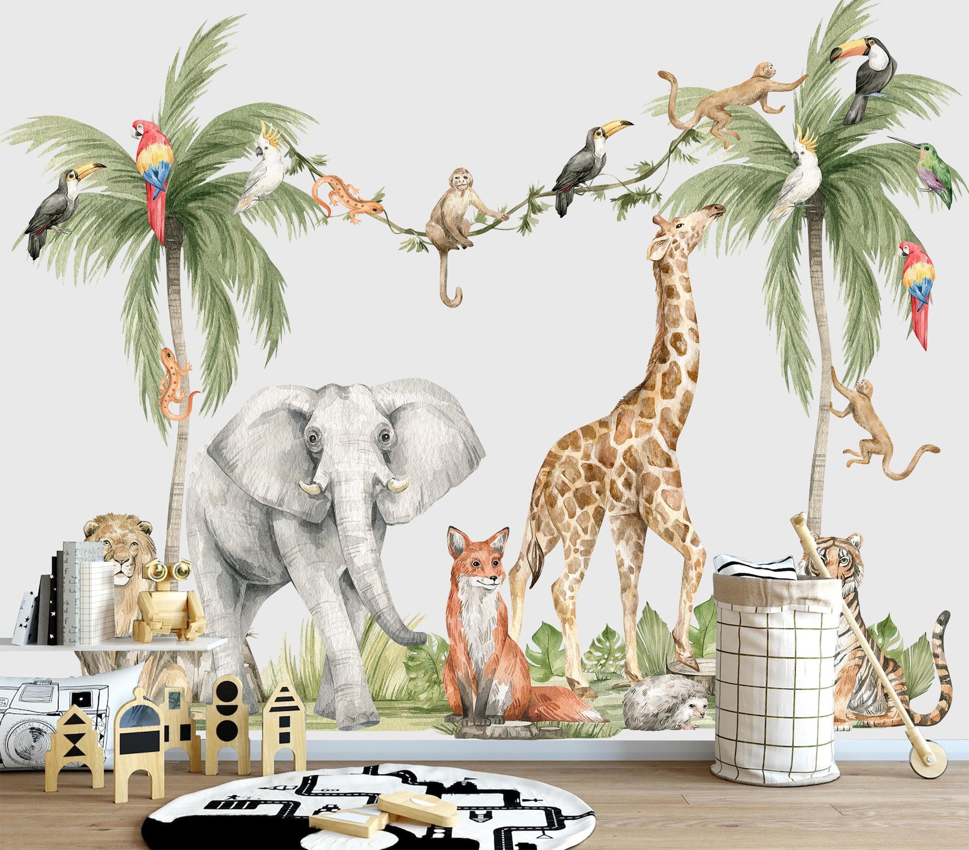 Safari Wall Decals Jungle Animals Wall Stickers Giraffe Elephant Kids Room Decor