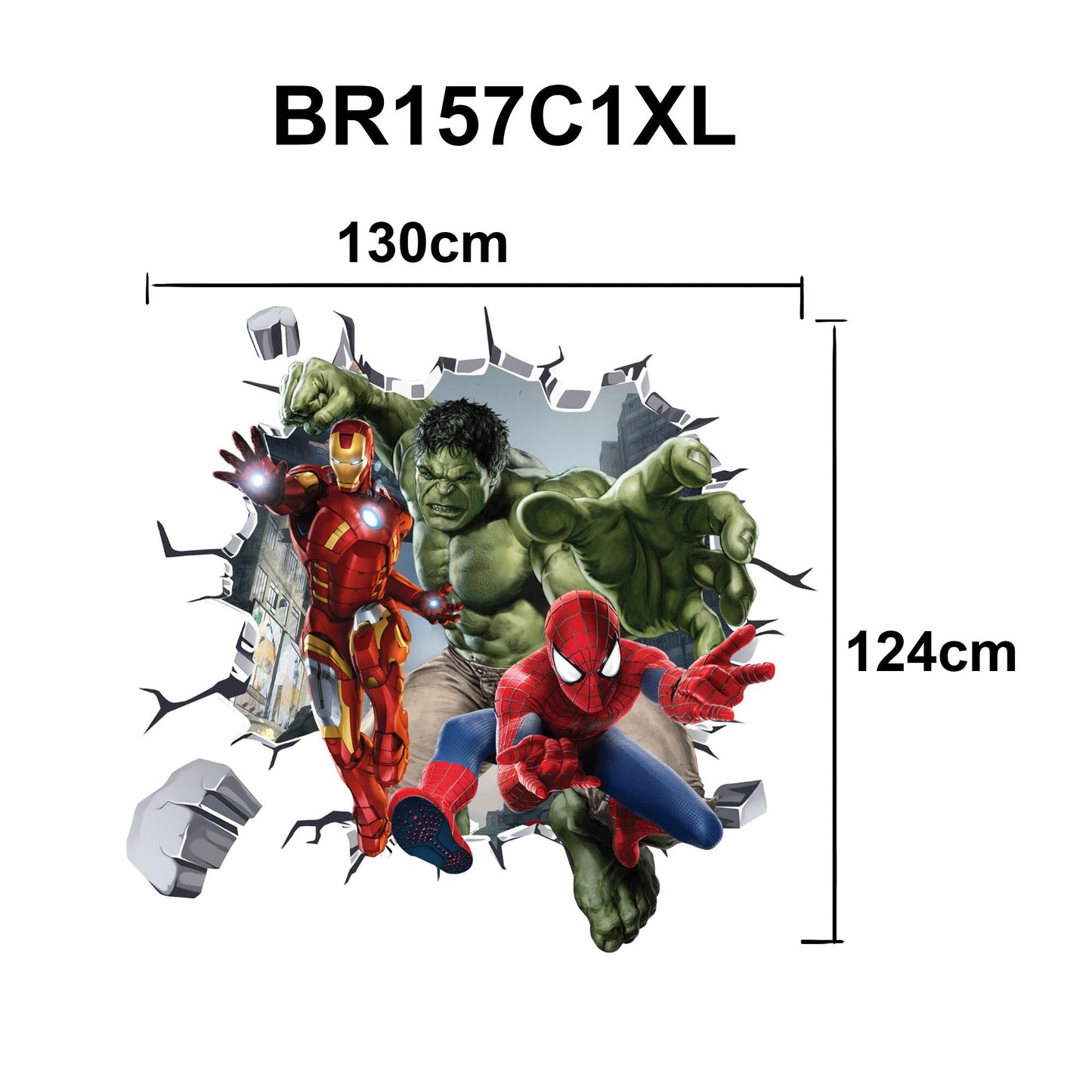 Avengers 3D Wall Decal Hulk Spiderman Iron Man Captain America Superheroes coming out 3D Smashed Wall Sticker