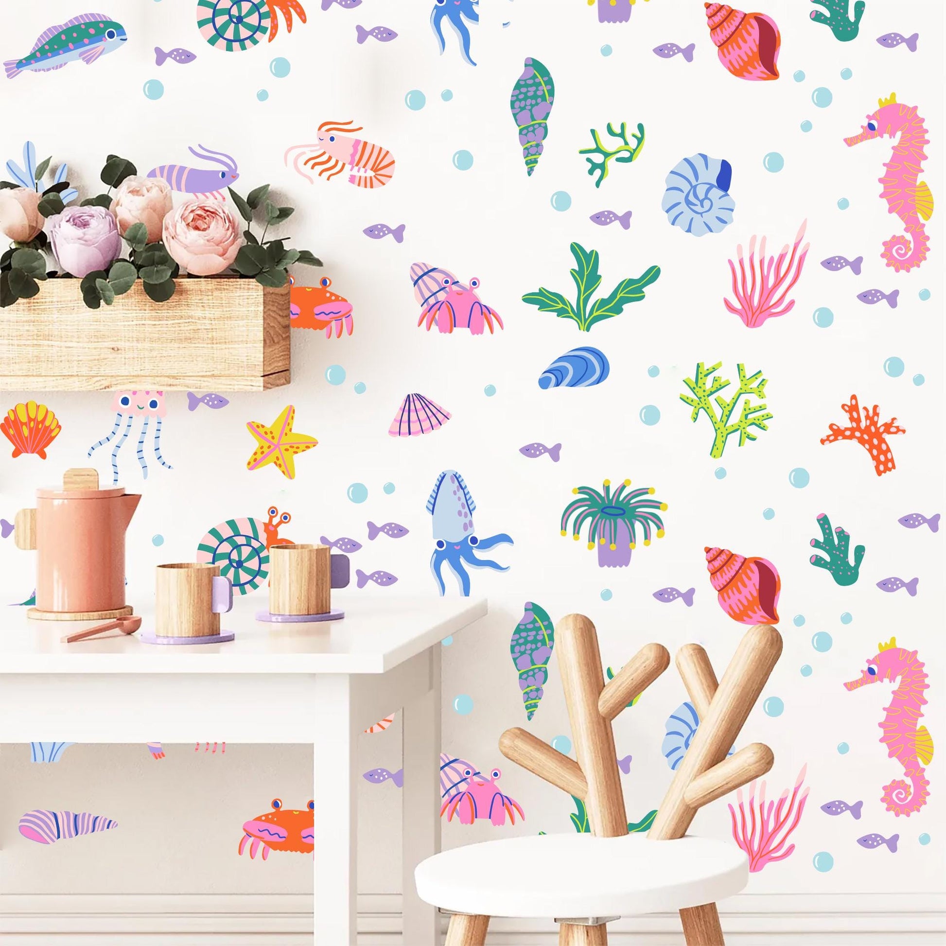Colorful Ocean Wall Decals Sea Animals Kids Room Wall Stickers