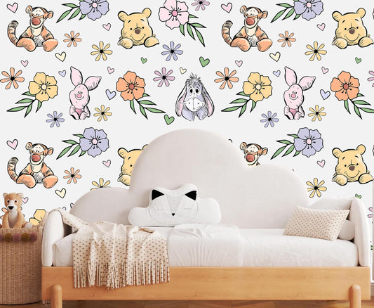 Winnie the Pooh Wall Decals Floral Nursery Decor Pooh Piglet Tigger Eeyore Stickers