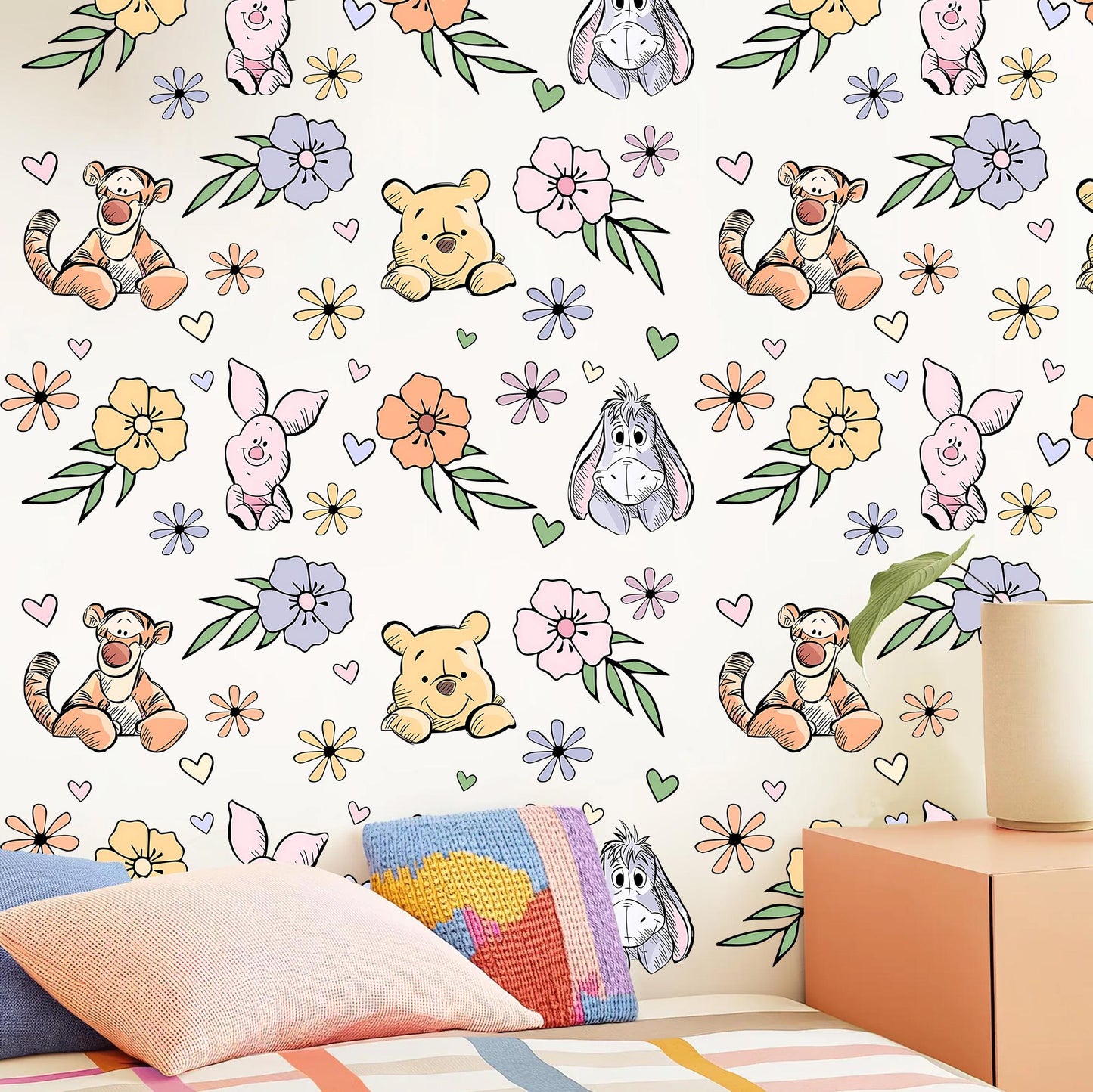 Winnie the Pooh Wall Decals Floral Nursery Decor Pooh Piglet Tigger Eeyore Stickers