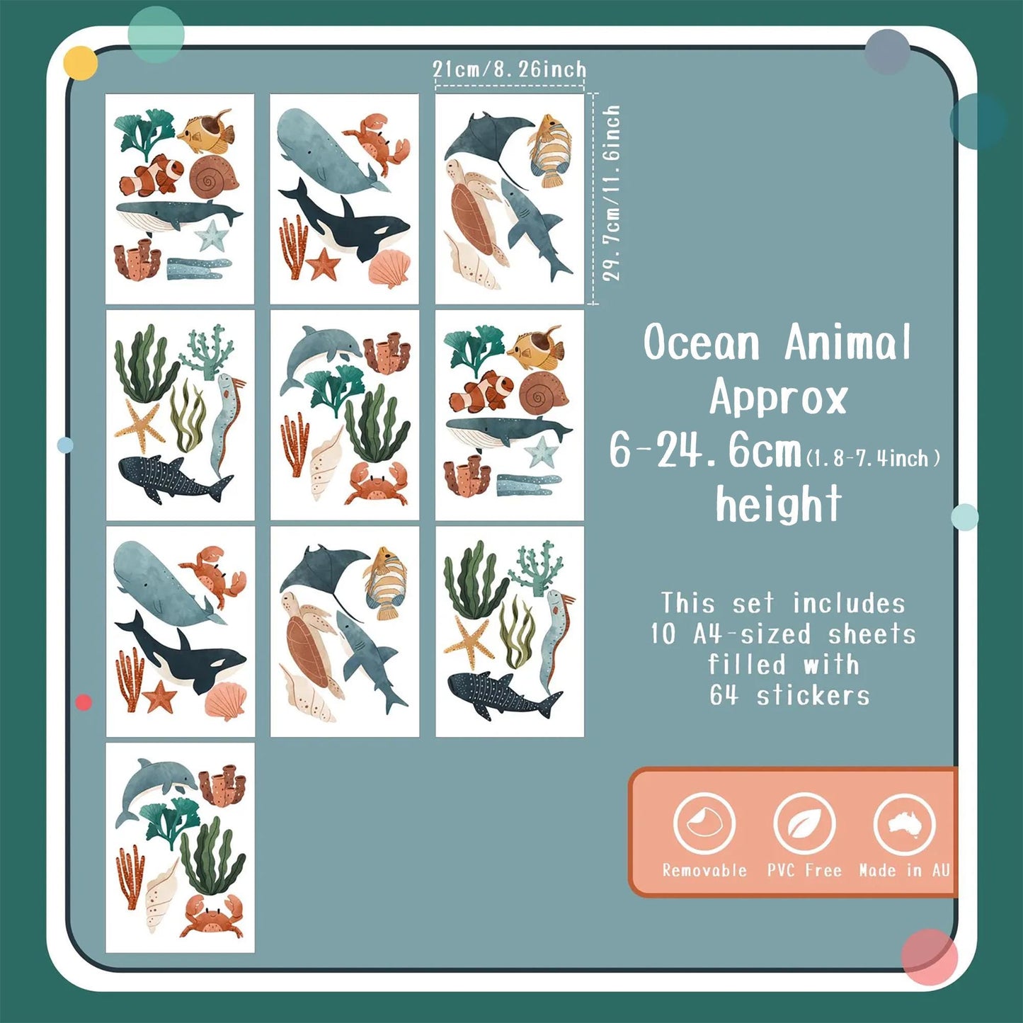 Neutral Ocean Wall Decals Whale Dolphin Sea Animals Nursery Decor