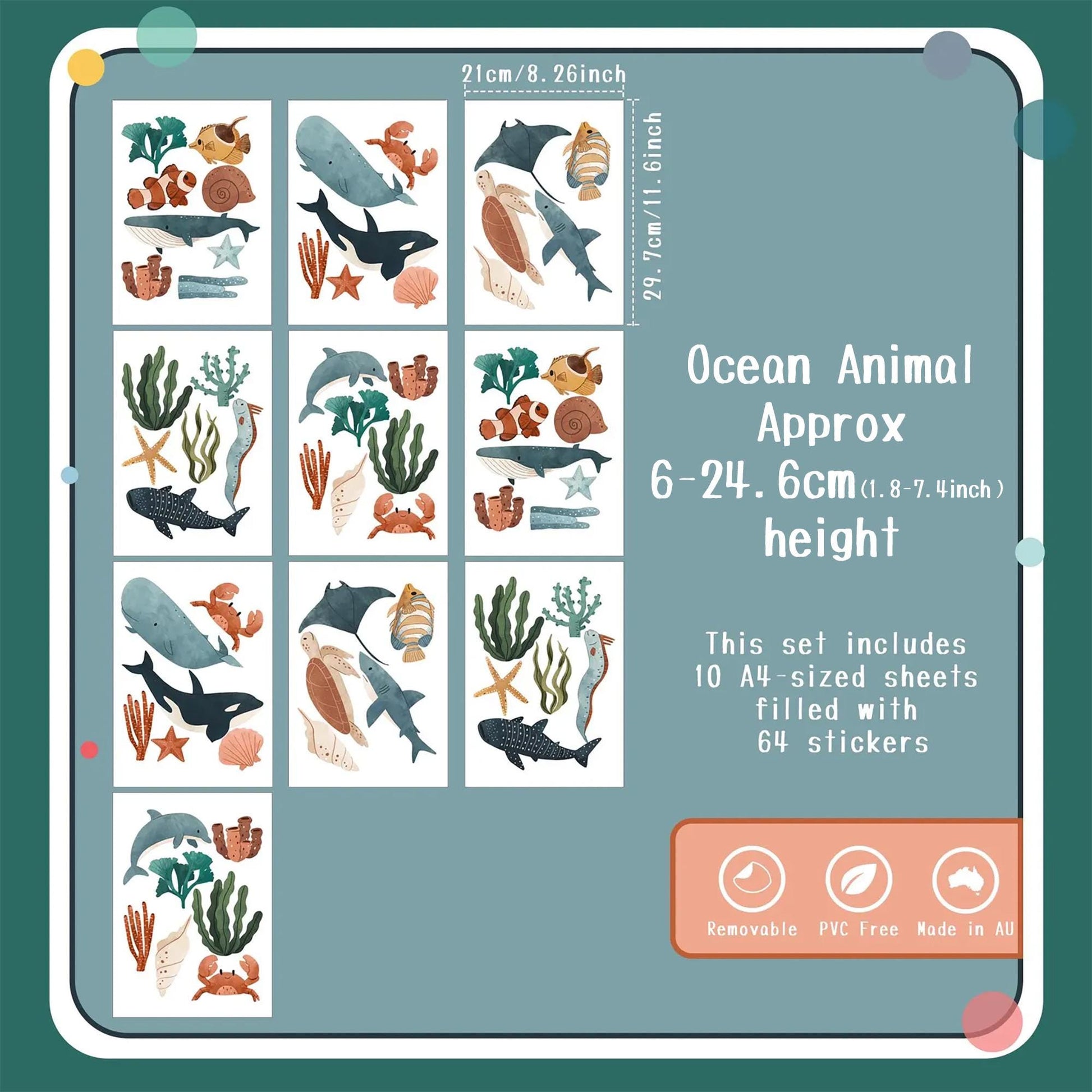 Neutral Ocean Wall Decals Whale Dolphin Sea Animals Nursery Decor