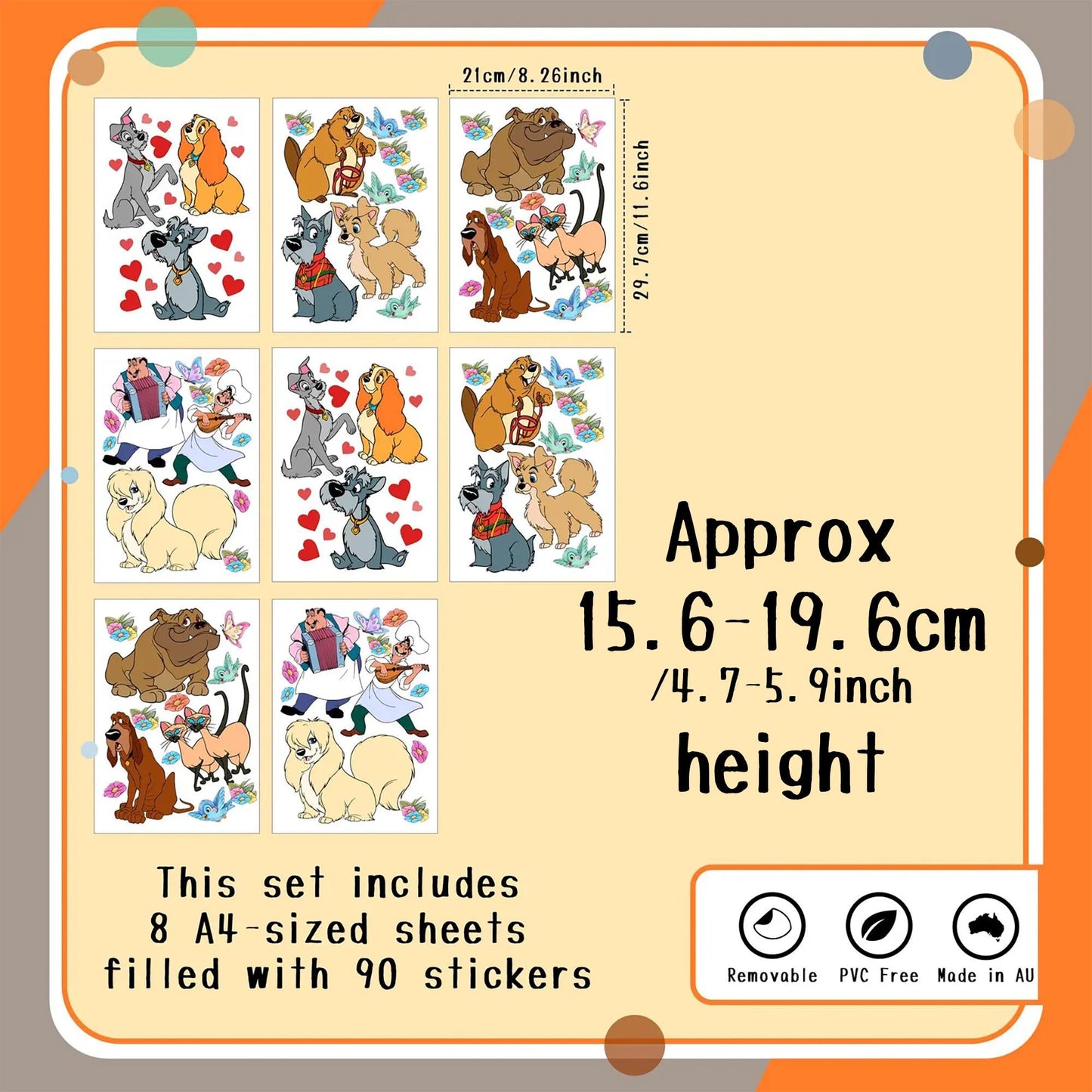 Lady and the Tramp Dog Wall Decals | Vintage Cartoon Nursery Stickers