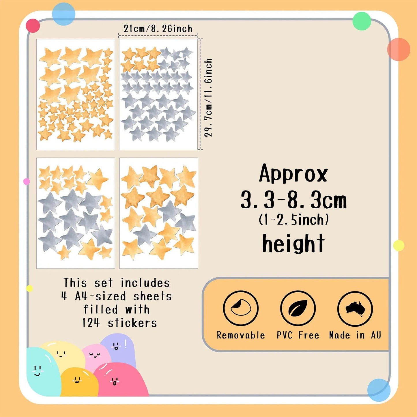 Gold and Silver Star Wall Decals – 124 PCS Watercolor Removable Fabric Stars for Nursery & Kids' Room