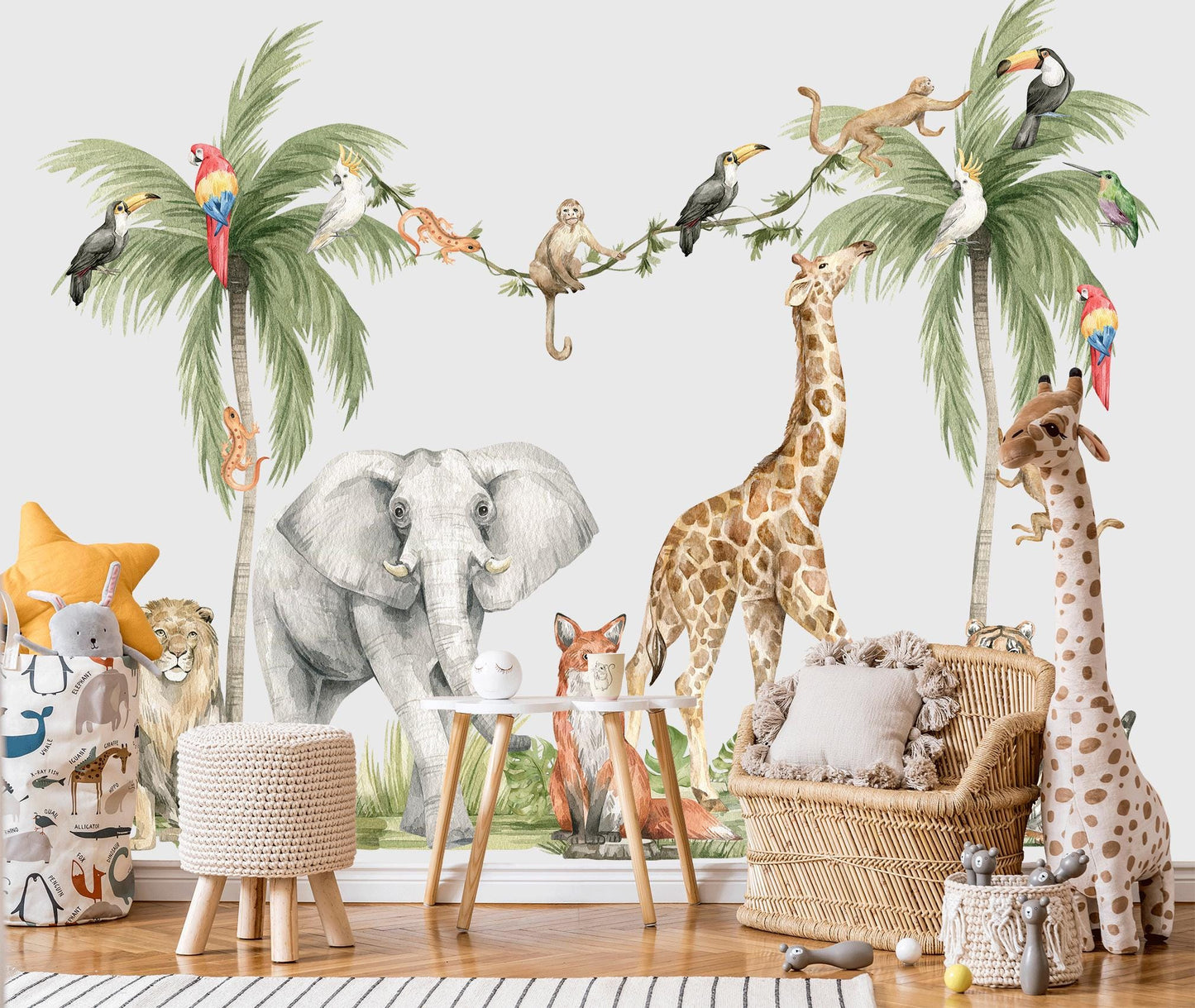 Safari Wall Decals Jungle Animals Wall Stickers Giraffe Elephant Kids Room Decor