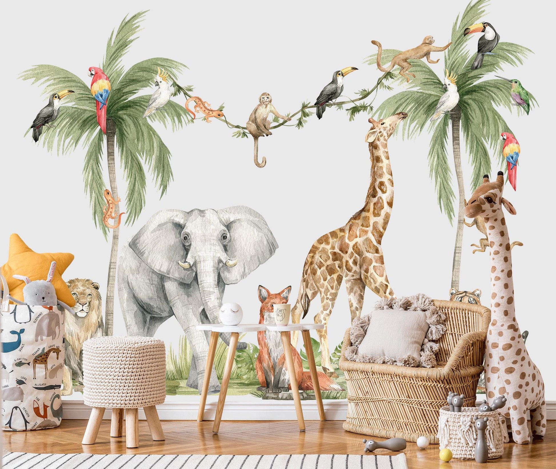 Safari Wall Decals Jungle Animals Wall Stickers Giraffe Elephant Kids Room Decor