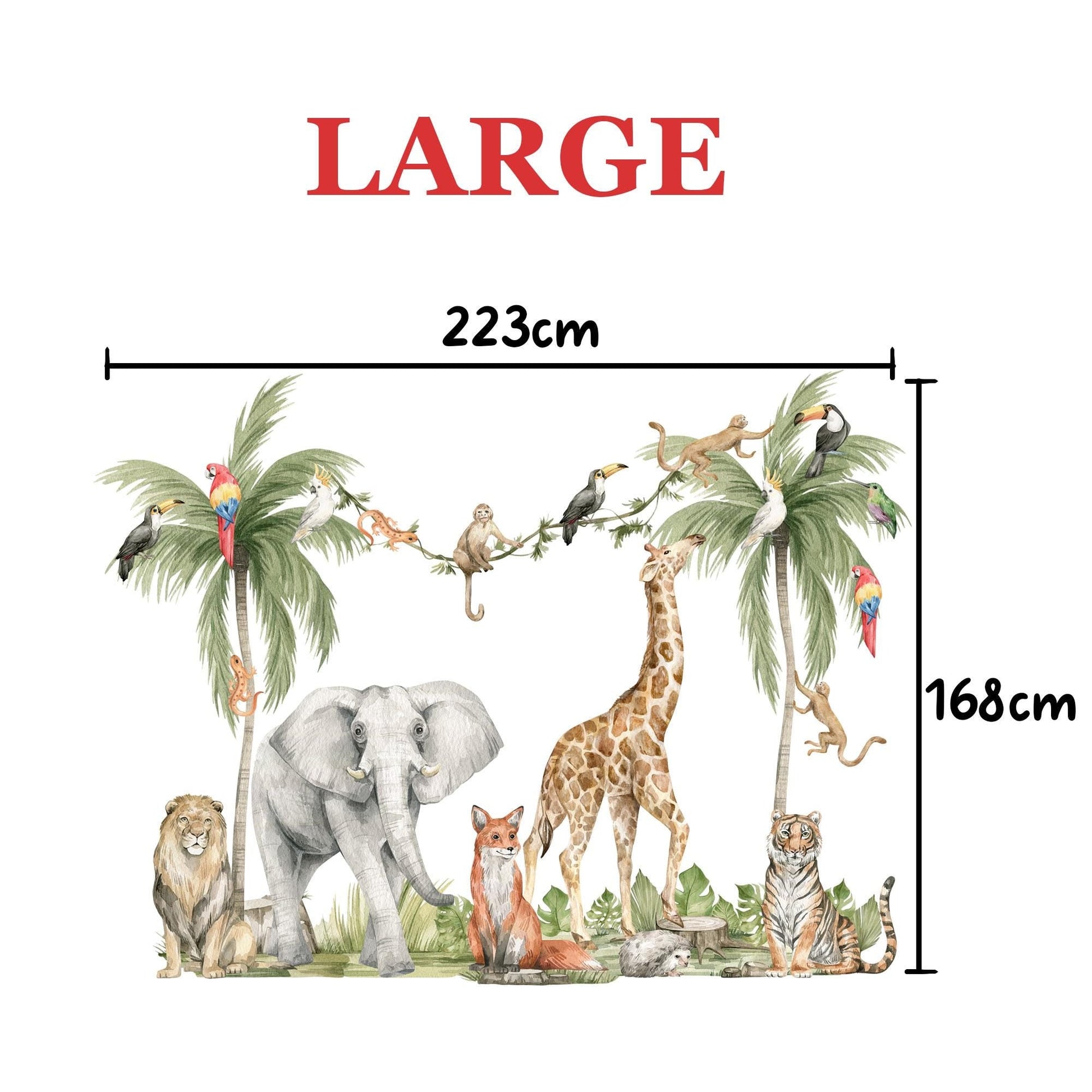 Safari Wall Decals Jungle Animals Wall Stickers Giraffe Elephant Kids Room Decor