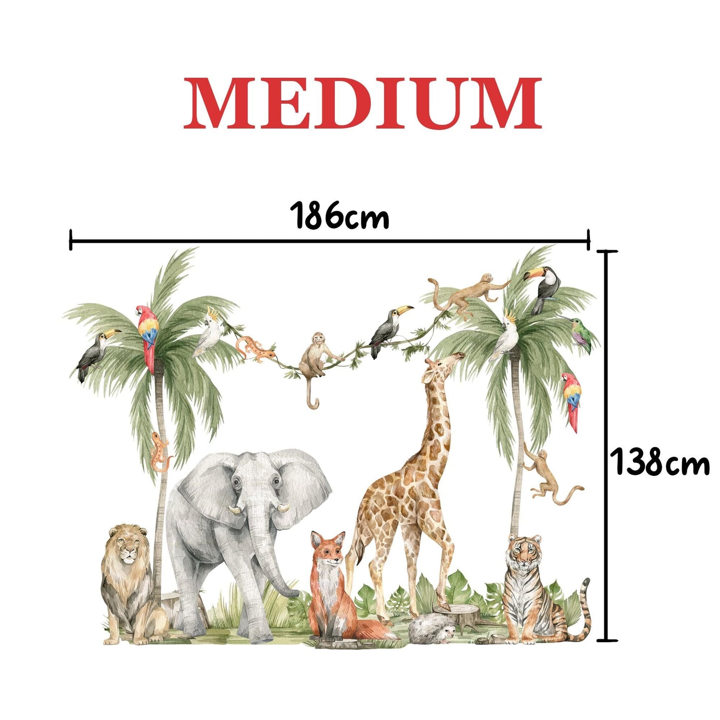 Safari Wall Decals Jungle Animals Wall Stickers Giraffe Elephant Kids Room Decor