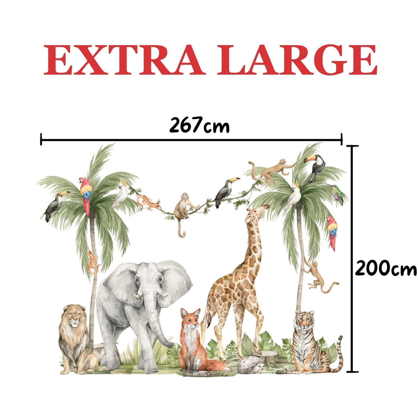 Safari Wall Decals Jungle Animals Wall Stickers Giraffe Elephant Kids Room Decor