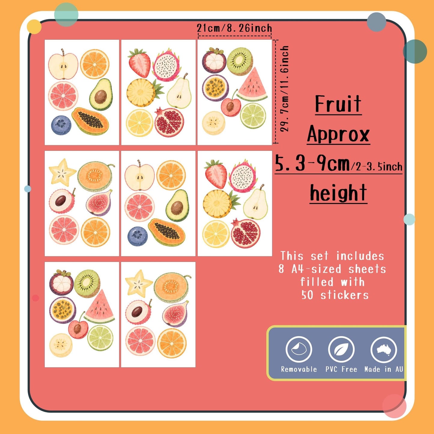 Watercolor Fruit Wall Decals Nursery, Strawberry Lemon Kiwi Peel Stick Wall Stickers