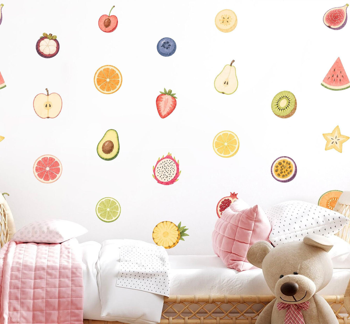 Watercolor Fruit Wall Decals Nursery, Strawberry Lemon Kiwi Peel Stick Wall Stickers