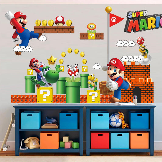 Super Mario Wall Decals for Kids Room – Removable Fabric Sticker Set | Large & Small Sizes | Mario Nursery Decor