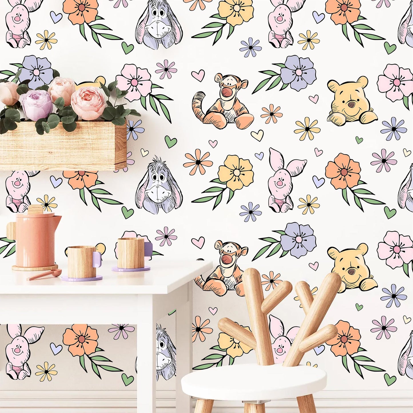 Winnie the Pooh Wall Decals Floral Nursery Decor Pooh Piglet Tigger Eeyore Stickers