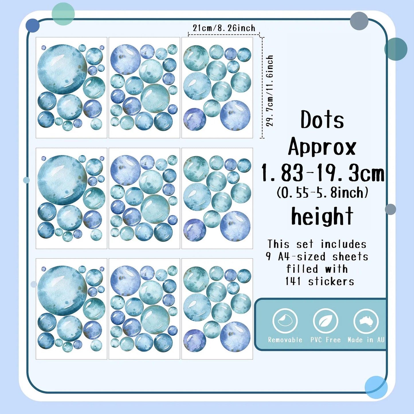 Blue & Green Bubble Wall Decals – PVC-Free Fabric Nursery Stickers