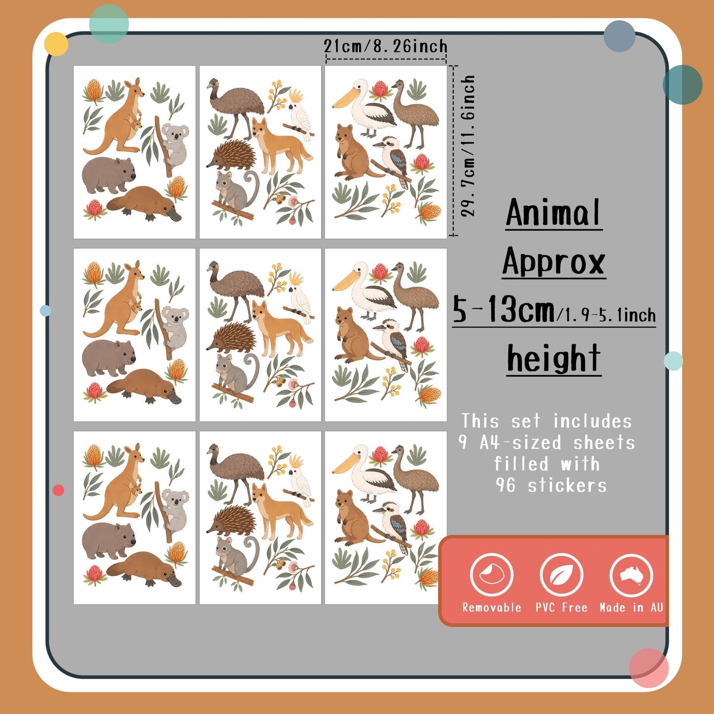 Australian Animal Wall Decals Nursery, Koala Kangaroo Wombat Stickers Kids Room Decor
