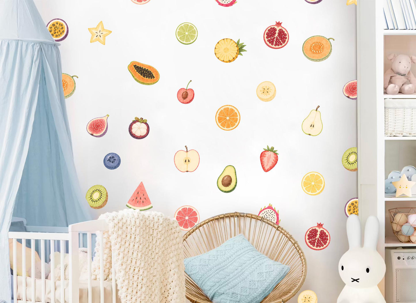 Watercolor Fruit Wall Decals Nursery, Strawberry Lemon Kiwi Peel Stick Wall Stickers