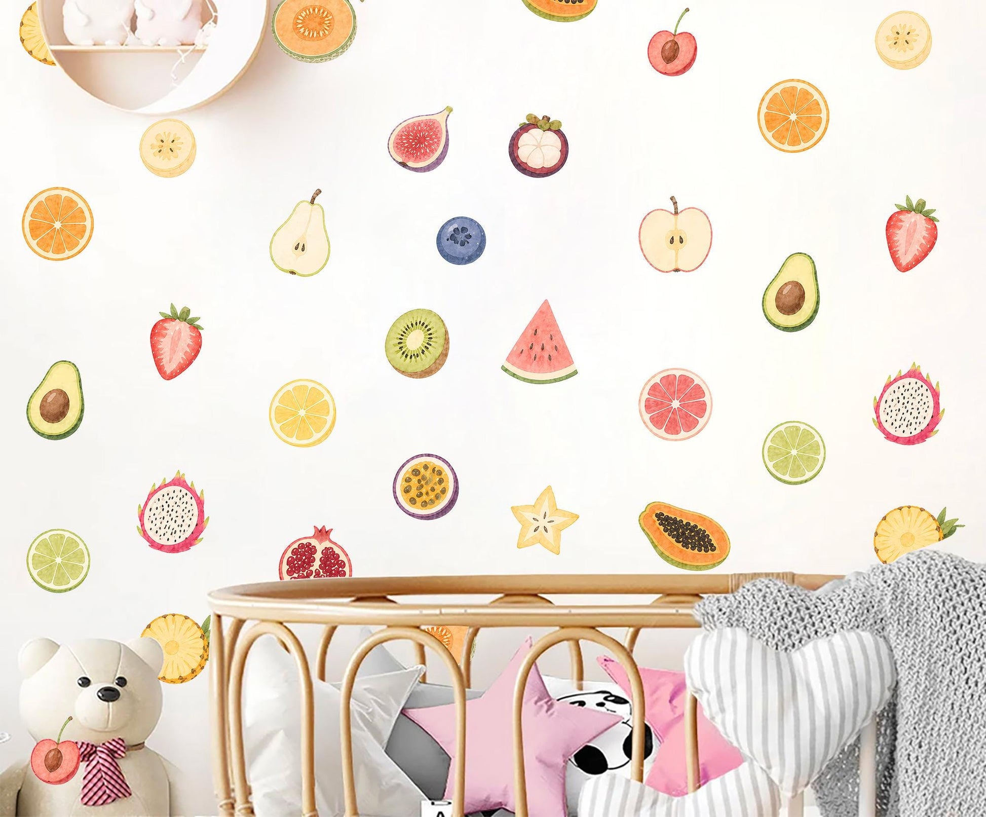 Watercolor Fruit Wall Decals Nursery, Strawberry Lemon Kiwi Peel Stick Wall Stickers