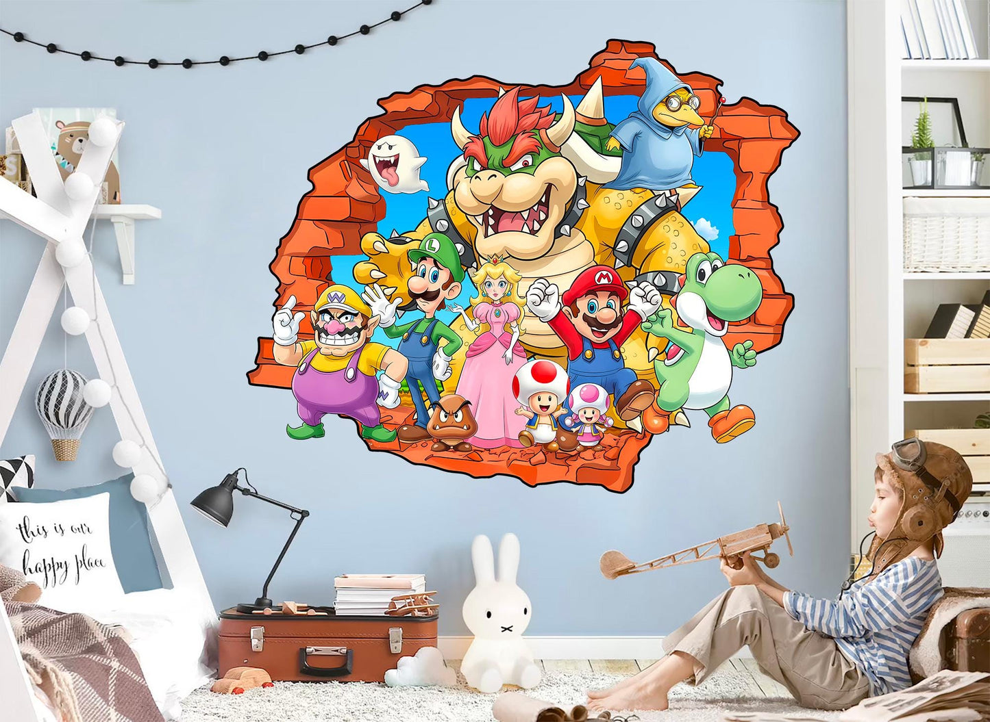 Super Mario Remove NurseryWall Decals – Princess Peach，Luigi,Toad,Yosh,Mario Nursery Decor