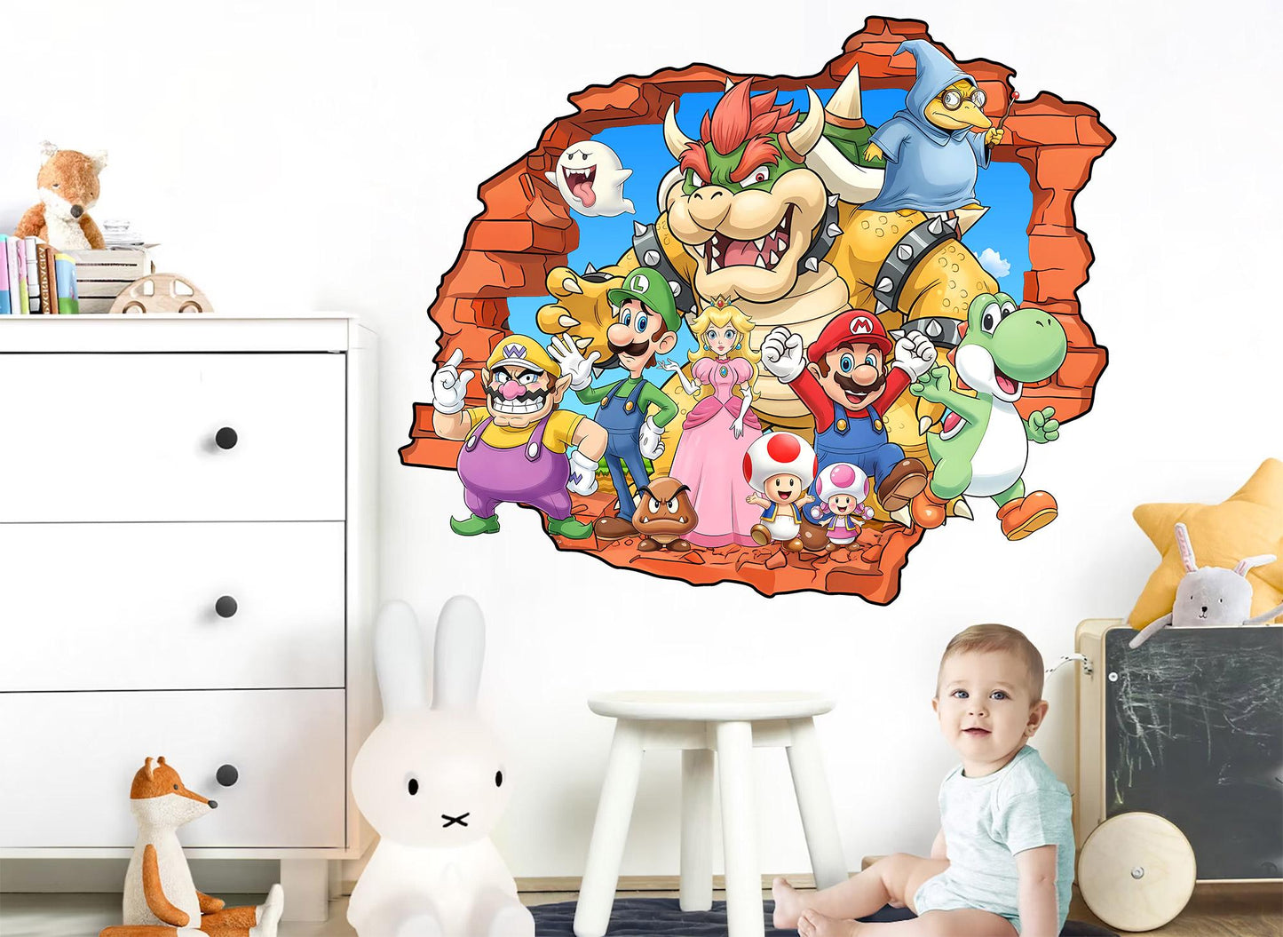 Super Mario Remove NurseryWall Decals – Princess Peach，Luigi,Toad,Yosh,Mario Nursery Decor