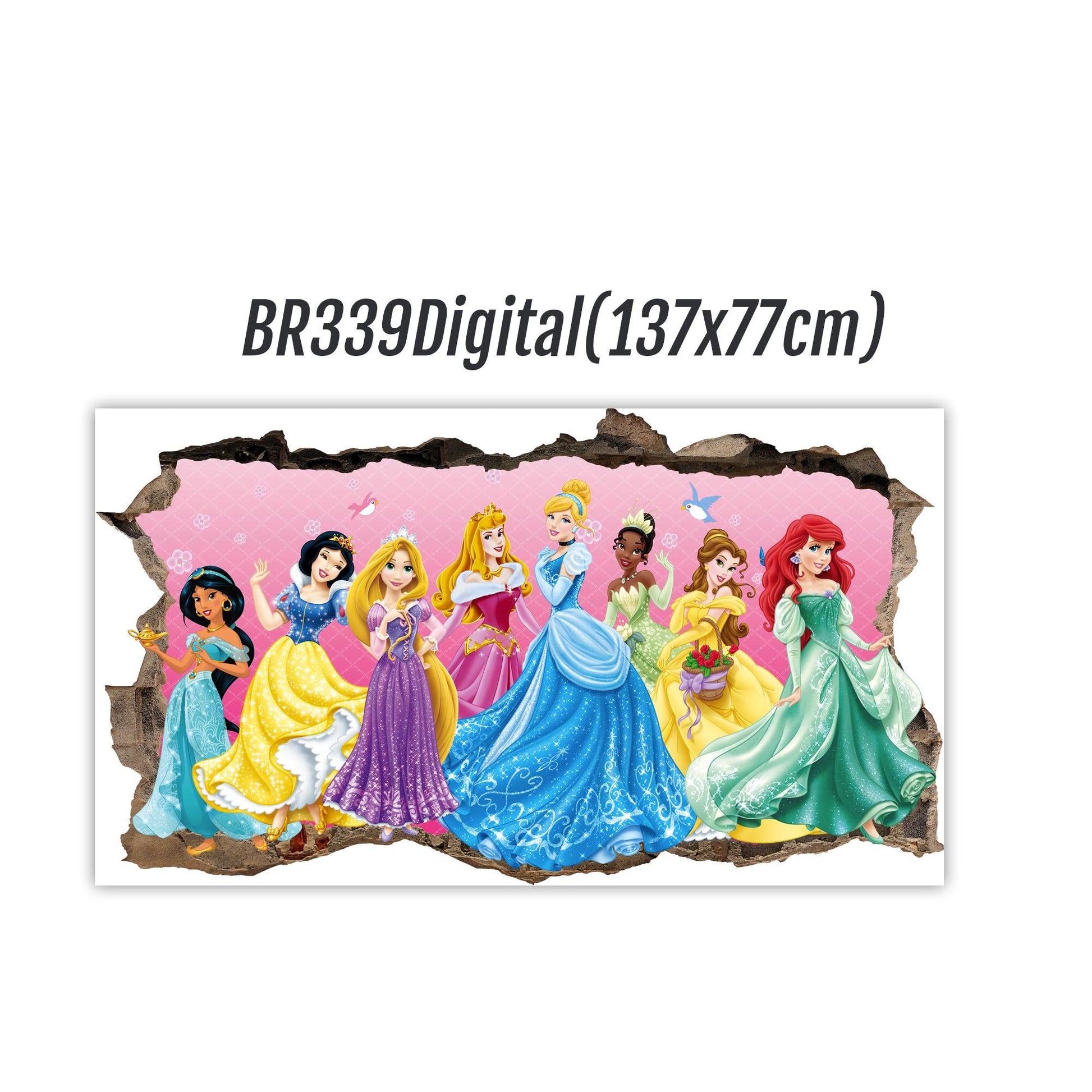 Enchanted Princesses: 3D Wall Decal with Beautiful Broken Wall Backdrop