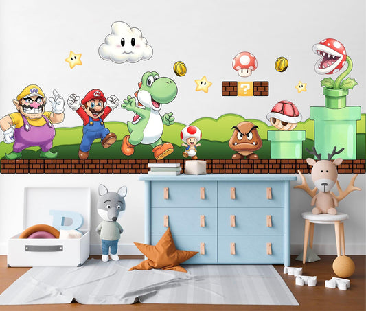 Watercolor Super Mario Bros Wall Decals for Kids Room – Princess Peach，Luigi,Toad,Yosh,Mario Nursery Decor