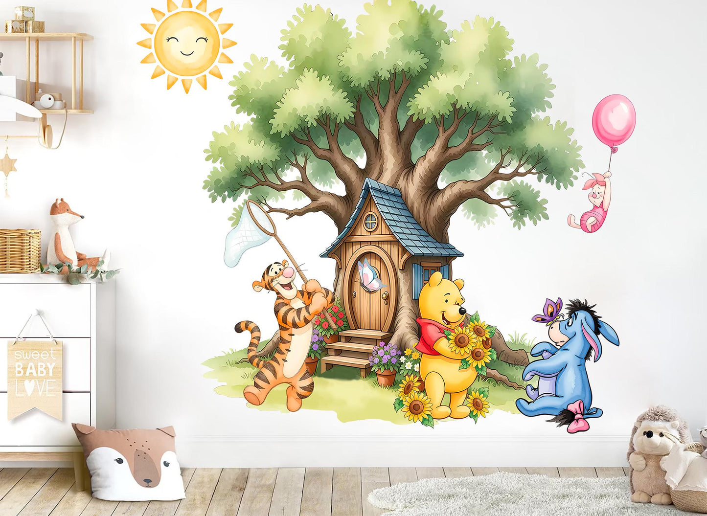 Watercolour Baby Winnie The Pooh and friends Remove Nursery Wall Decal Sticker