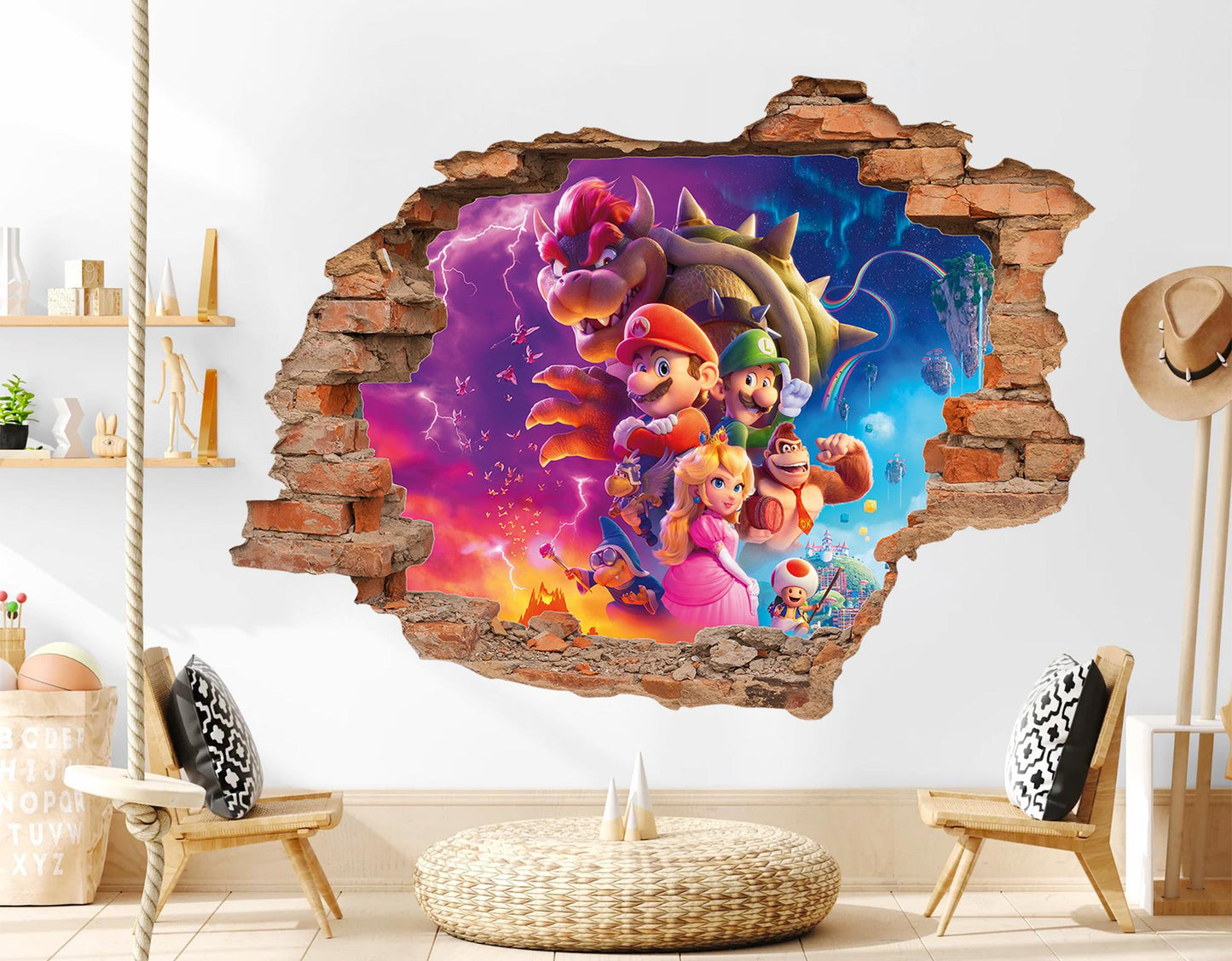 Super Mario Wall Decal 3D Broken Wall Stickers Kids Gaming Room Decor