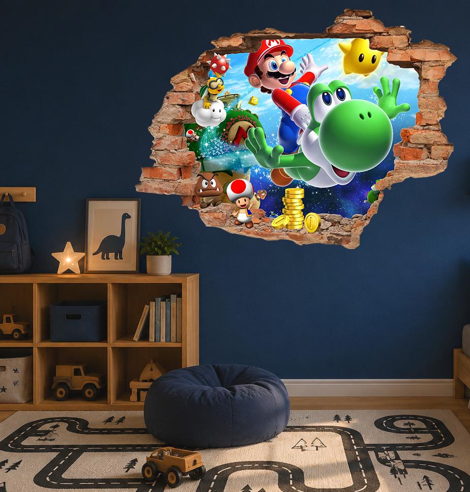 Mario Wall Decal 3D Brick Wall Sticker Boys Bedroom Decor