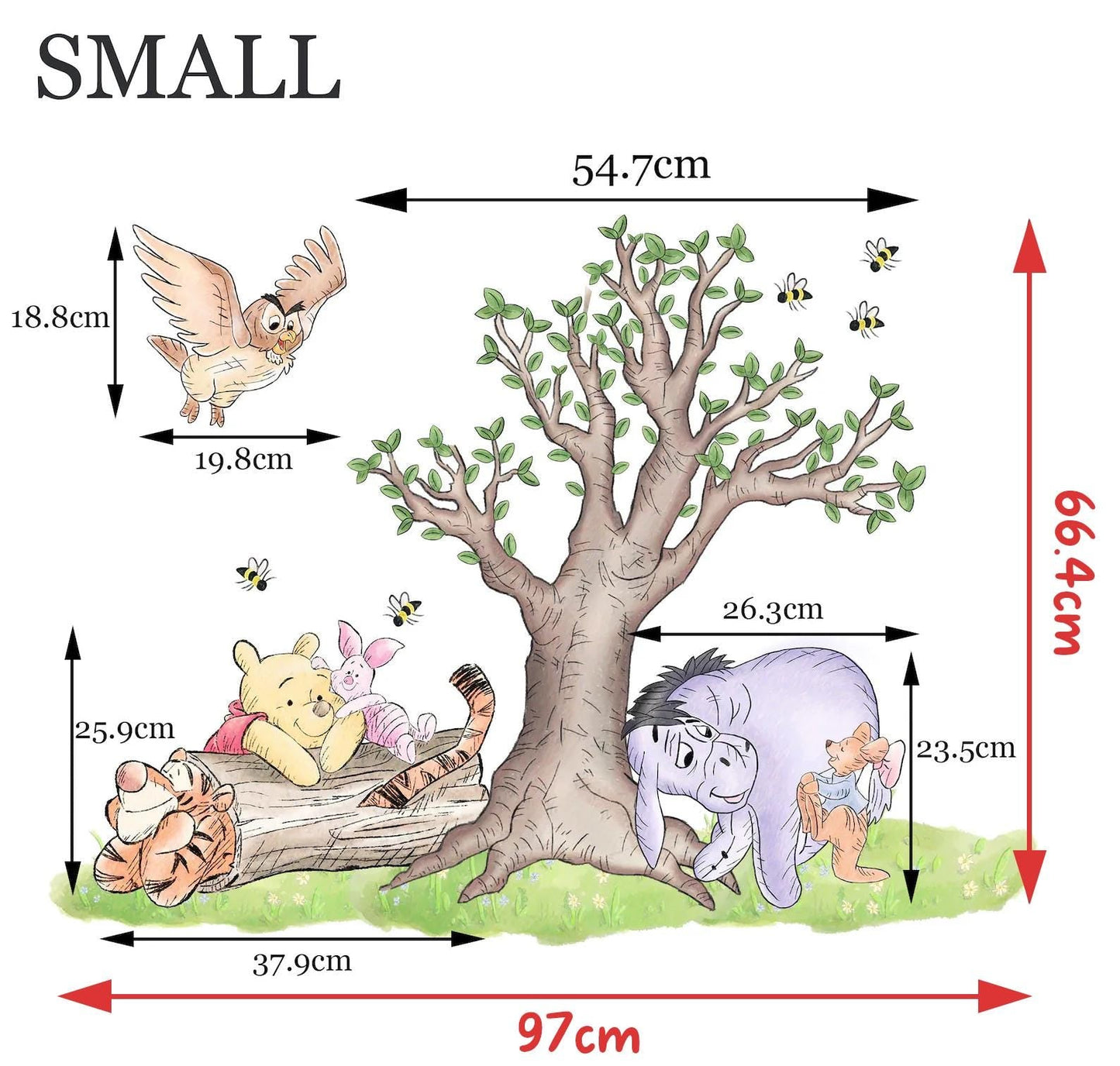 Watercolour Vintage Winnie and Friends Wall Decal Sticker - Wall Decal for Nursery