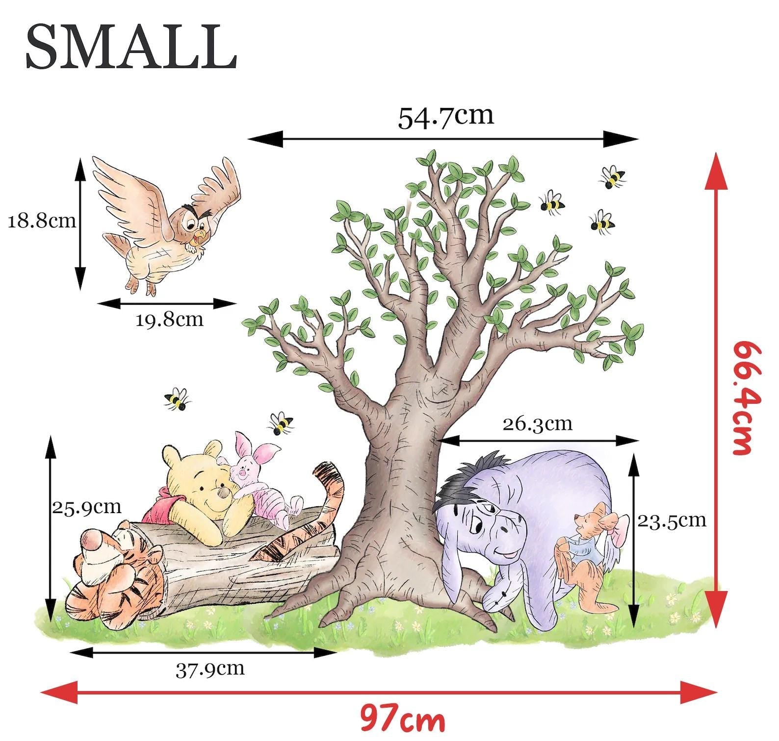 Watercolour Vintage Winnie and Friends Wall Decal Sticker - Wall Decal for Nursery