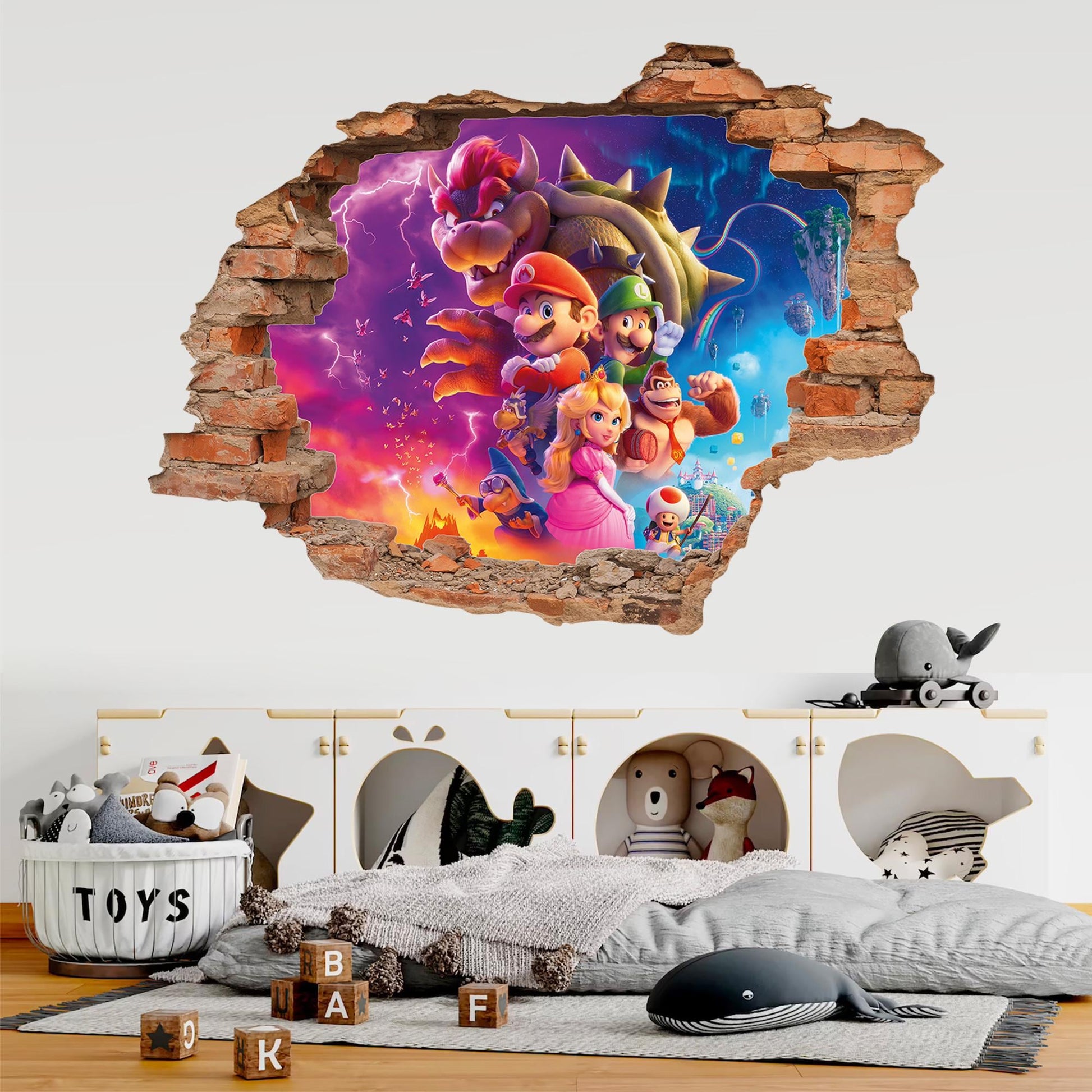 Super Mario Wall Decal 3D Broken Wall Stickers Kids Gaming Room Decor