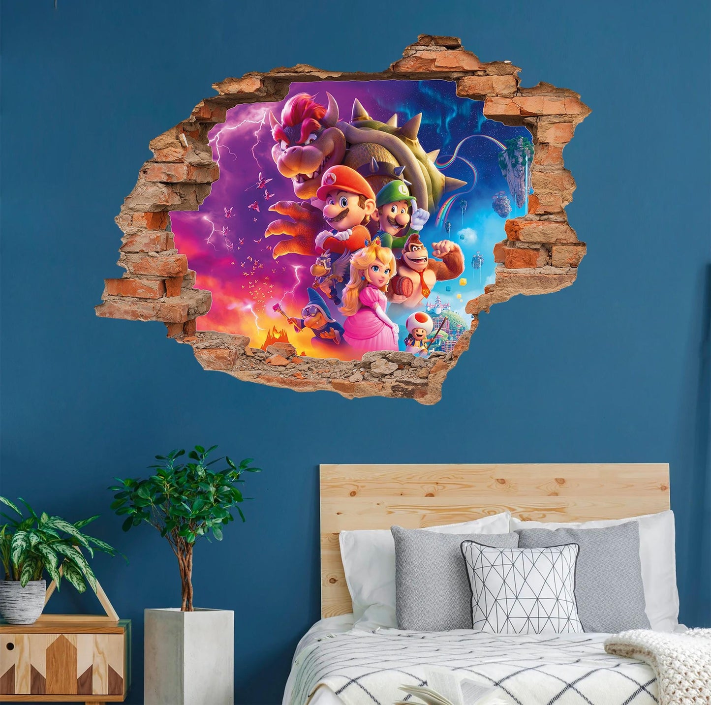 Super Mario Wall Decal 3D Broken Wall Stickers Kids Gaming Room Decor