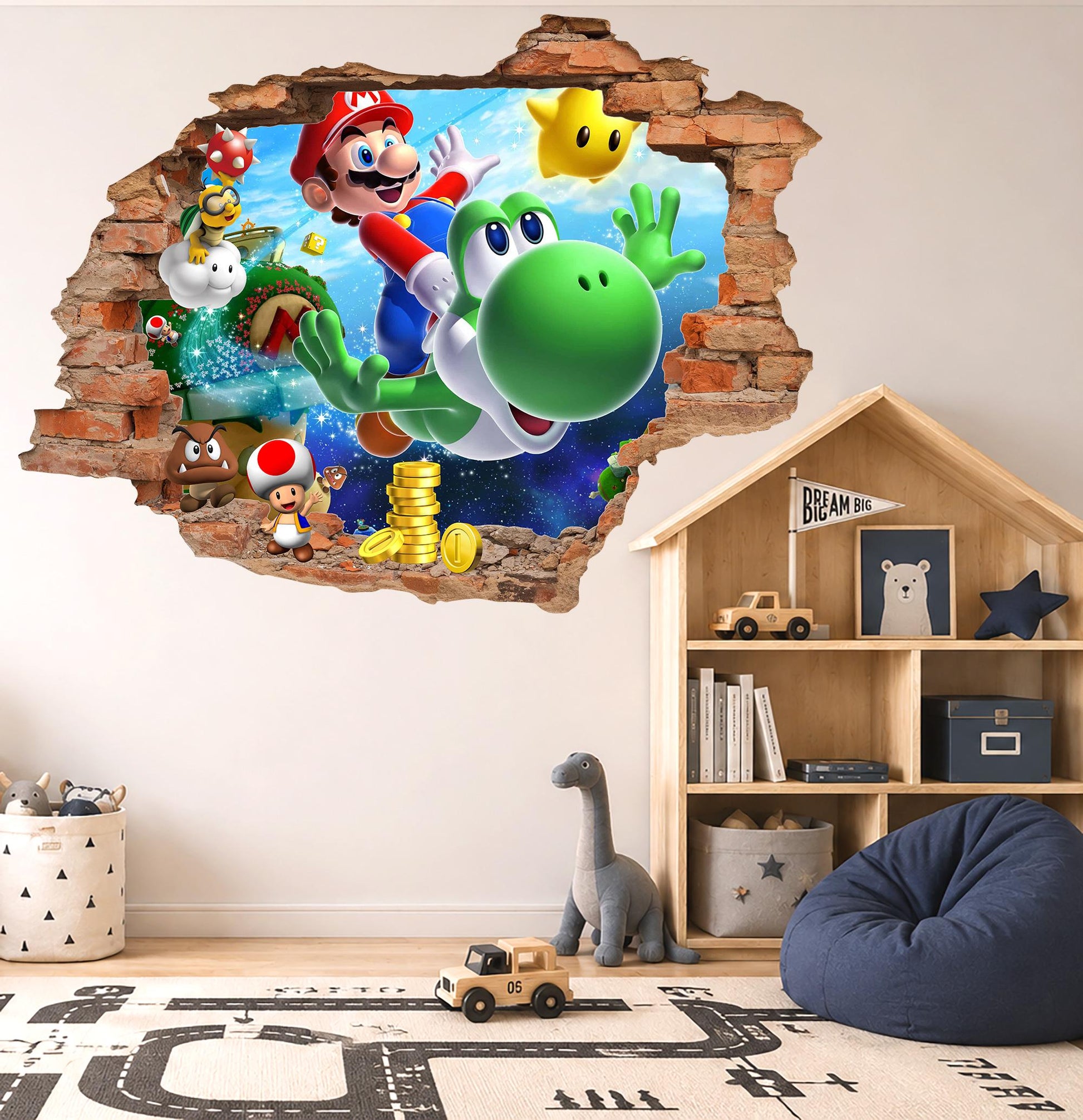 Mario Wall Decal 3D Brick Wall Sticker Boys Bedroom Decor