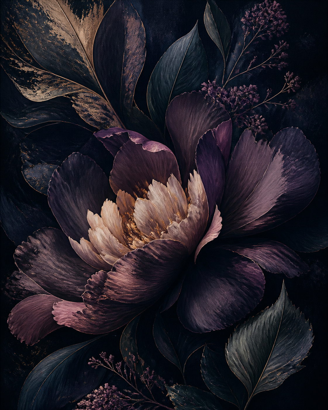 Midnight Flora dark floral wall art, portrait orientation