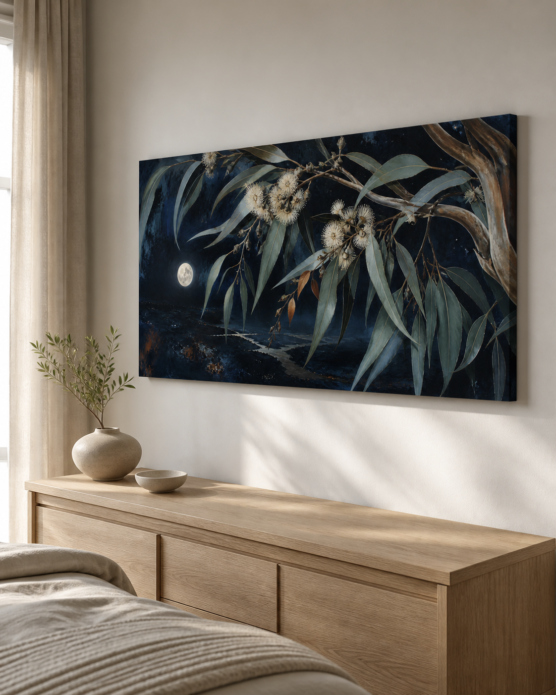 Midnight Gum Song stretched canvas wall art from a left interior angle