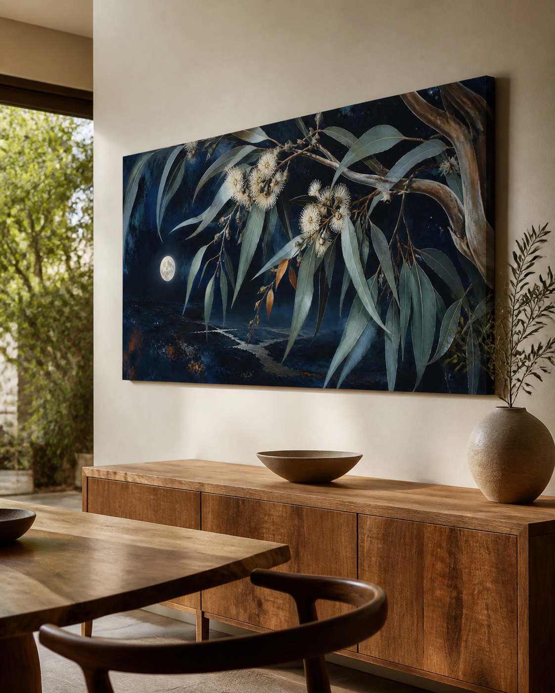 Midnight Gum Song stretched canvas wall art from a right interior angle